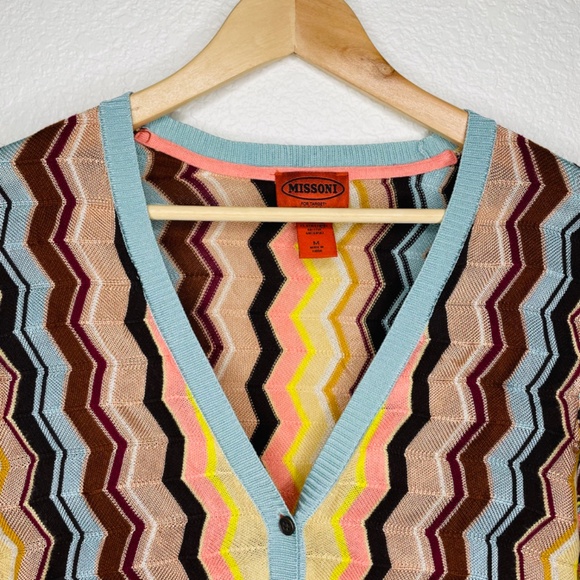Missoni Sweater Cardigan Womens Sz Medium Y2K Button down vneck chevron - Picture 2 of 9